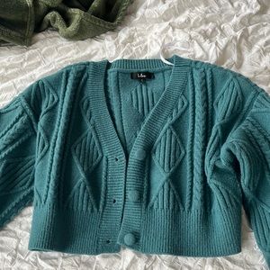 Teal long sleeve button up sweater